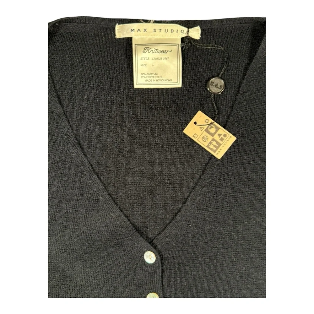 Max Studio Minimalist Black Ribbed Cardigan Sweater Button Front NWT Large - Picture 6 of 7
